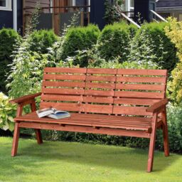OUTSUNNY Garden Wooden Convertible 2-3 Seater Bench Companion Chair Loveseat withTable in Orange - thumbnail 1