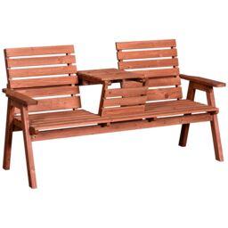 OUTSUNNY Garden Wooden Convertible 2-3 Seater Bench Companion Chair Loveseat withTable in Orange - thumbnail 2