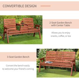 OUTSUNNY Garden Wooden Convertible 2-3 Seater Bench Companion Chair Loveseat withTable in Orange - thumbnail 4