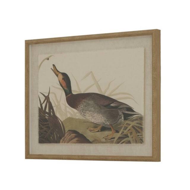 Lemon Pavilion Furniture and Decor Flora & Fauna Duck on Linen in Beaded Frame - L2 x W40 x H50 cm in Brown - image 1