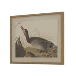 Lemon Pavilion Furniture and Decor Flora & Fauna Duck on Linen in Beaded Frame - L2 x W40 x H50 cm in Brown
