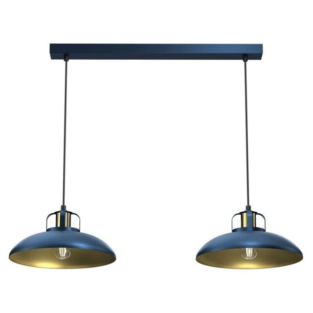 Milagro Felix Blue & Gold Double Pendant Lamp Hand Made in Mid Navy - image 1