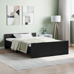 Berkfield Home Bed Frame with Headboard & Footboard Black 120x190 cm Small Double - thumbnail 1