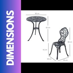 FURNOS Set of 3 Cast Aluminium Bistro Table & Chair Leaf Design in Black - thumbnail 6