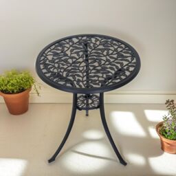 FURNOS Set of 3 Cast Aluminium Bistro Table & Chair Leaf Design in Black - thumbnail 4