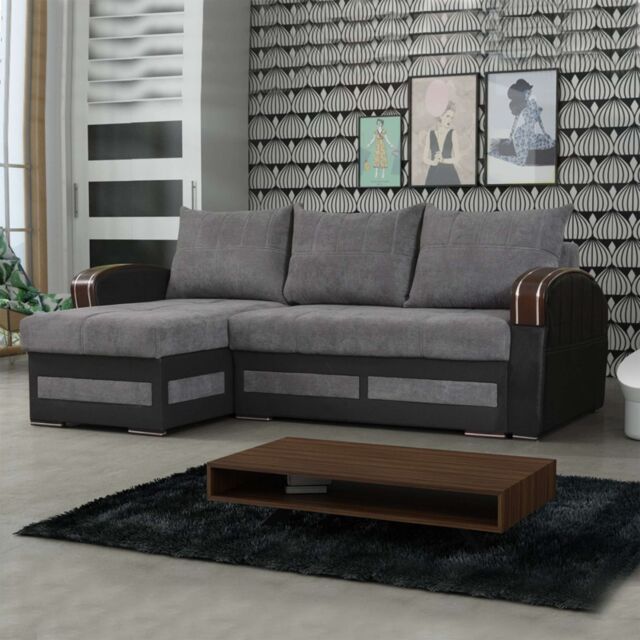Edmonton Fabric Corner Ottoman Storage Sofa Bed - Grey LeftCorner