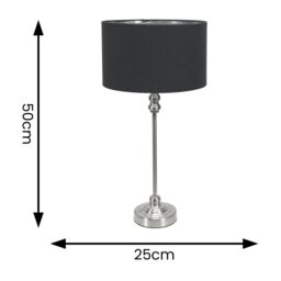 ValueLights Maggie Chrome Candlestick Table Lamp & Fabric Drum with Chrome Inner Lamp Shade in Black - thumbnail 4