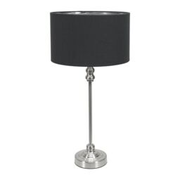 ValueLights Maggie Chrome Candlestick Table Lamp & Fabric Drum with Chrome Inner Lamp Shade in Black - thumbnail 2