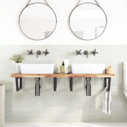 Berkfield Home Basin Shelf Wall Mounted Steel & Solid Wood Acacia in Brown - thumbnail 3