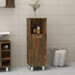 Berkfield Home Bathroom Cabinet Smoked Oak 30x30x95 cm Engineered Wood in Brown - Size: 30 x 30 x 95 cm - thumbnail 1