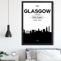 ARTZE Glasgow Black & White City Skyline Framed Print SIZE: A2 with Black Frame - Size: A4 - thumbnail 2