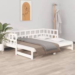 Berkfield Home Pull-out Day Bed White Solid Wood Pine 2x(90x200) cm - thumbnail 2