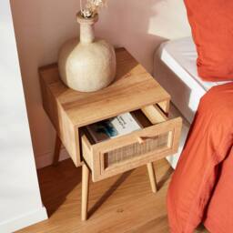 sweeek Woven rattan bedside table with drawer in Beige - thumbnail 4