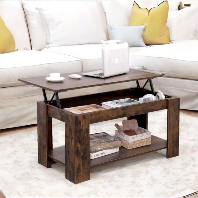 Rafaelo Mobilia Industrial Brown Lift Top Coffee Table With Hidden Storage in Dark Brown - image 1