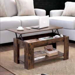 Rafaelo Mobilia Industrial Brown Lift Top Coffee Table With Hidden Storage in Dark Brown - thumbnail 3