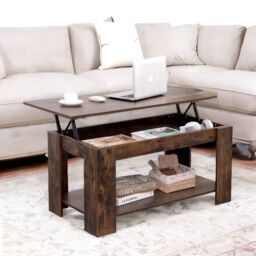 Rafaelo Mobilia Industrial Brown Lift Top Coffee Table With Hidden Storage in Dark Brown - thumbnail 2