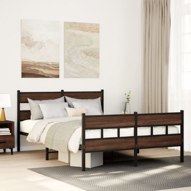 Berkfield Home Metal Bed Frame without Mattress Brown Oak 160x200 cm - image 1