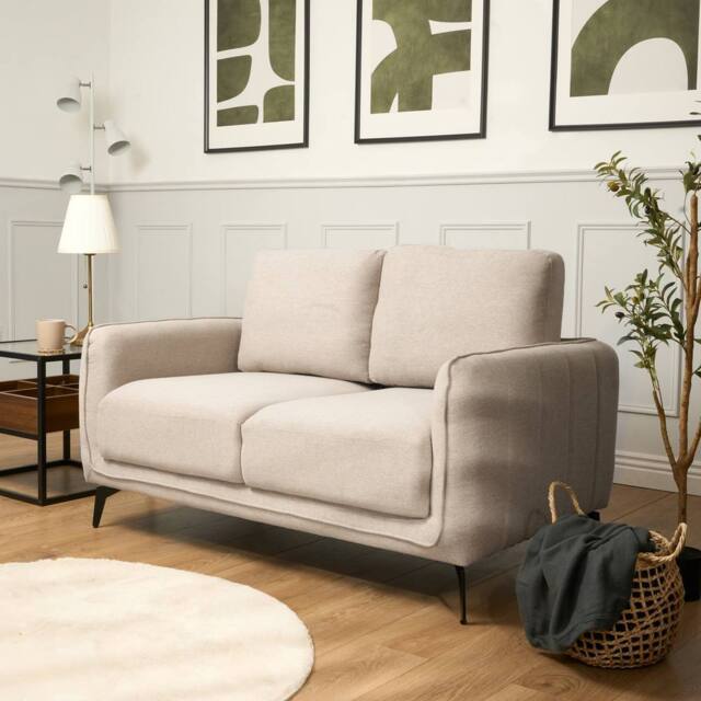 Bravich LTD Brixton 2 Seater Sofa - Modern Fabric Sofa with Steel Legs in Cream - image 1