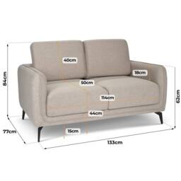 Bravich LTD Brixton 2 Seater Sofa - Modern Fabric Sofa with Steel Legs in Cream - thumbnail 6