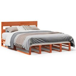 Berkfield Home Bed Frame without Mattress Wax Brown 135x190 cm Double Solid Wood Pine - thumbnail 2