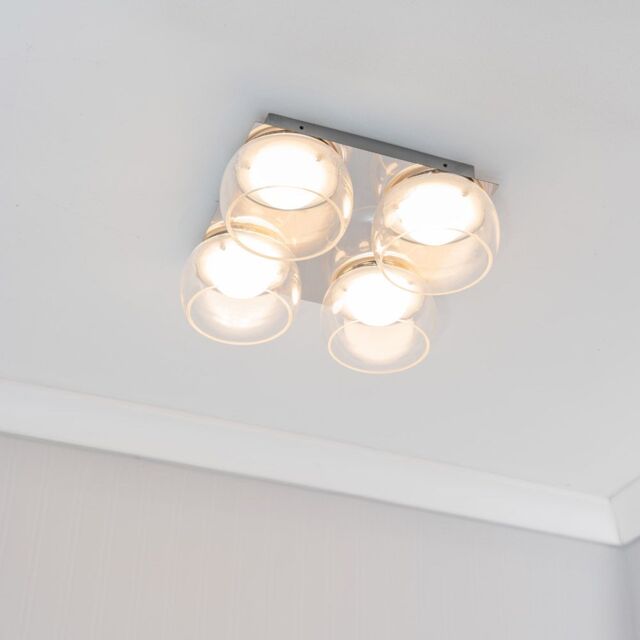 ValueLights Alissa IP44 Rated Bathroom 4 Way Glass Integrated LED Flush Ceiling Light in Silver - image 1