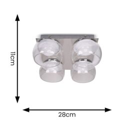 ValueLights Alissa IP44 Rated Bathroom 4 Way Glass Integrated LED Flush Ceiling Light in Silver - thumbnail 6