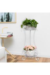 Living and Home 2 Tier Tall Vintage Metal Plant Stand Rack Plant Pot Holder in White - thumbnail 6