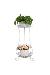 Living and Home 2 Tier Tall Vintage Metal Plant Stand Rack Plant Pot Holder in White - thumbnail 3