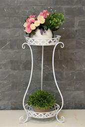 Living and Home 2 Tier Tall Vintage Metal Plant Stand Rack Plant Pot Holder in White