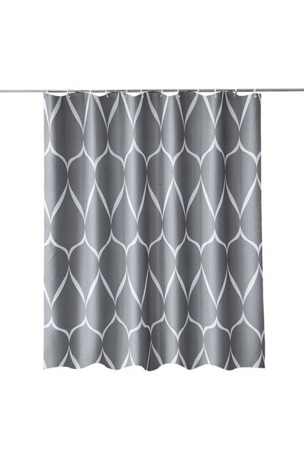 Neel Blue Lattice Design Bathroom Shower Curtain with Hooks, Anti-Mould Mildew Resistant in Dark Grey - Size: 180 cm width x 200 cm drop - image 1