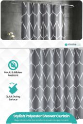 Neel Blue Lattice Design Bathroom Shower Curtain with Hooks, Anti-Mould Mildew Resistant in Dark Grey - Size: 180 cm width x 200 cm drop - thumbnail 3