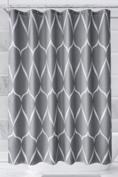 Neel Blue Lattice Design Bathroom Shower Curtain with Hooks, Anti-Mould Mildew Resistant in Dark Grey - Size: 180 cm width x 200 cm drop - thumbnail 7