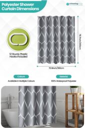 Neel Blue Lattice Design Bathroom Shower Curtain with Hooks, Anti-Mould Mildew Resistant in Dark Grey - Size: 180 cm width x 200 cm drop - thumbnail 2