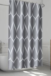 Neel Blue Lattice Design Bathroom Shower Curtain with Hooks, Anti-Mould Mildew Resistant in Dark Grey - Size: 180 cm width x 200 cm drop - thumbnail 6