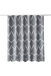 Neel Blue Lattice Design Bathroom Shower Curtain with Hooks, Anti-Mould Mildew Resistant in Dark Grey - Size: 180 cm width x 200 cm drop - thumbnail 1