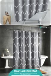 Neel Blue Lattice Design Bathroom Shower Curtain with Hooks, Anti-Mould Mildew Resistant in Dark Grey - Size: 180 cm width x 200 cm drop - thumbnail 5