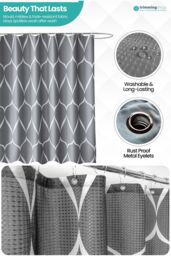 Neel Blue Lattice Design Bathroom Shower Curtain with Hooks, Anti-Mould Mildew Resistant in Dark Grey - Size: 180 cm width x 200 cm drop - thumbnail 4
