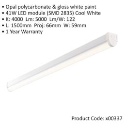 Loops 4 PACK 5ft Emergency Batten Light - 41W Cool White LED - Gloss White & Opal - thumbnail 2