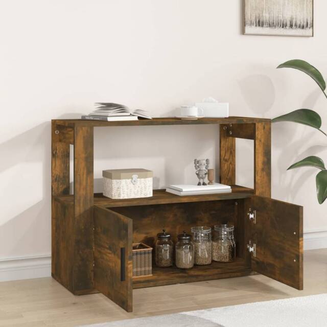 Berkfield Home Sideboard Smoked Oak 80x30x60 cm Engineered Wood in Brown - Size: 80 x 30 x 60 cm - image 1