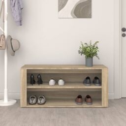 Berkfield Home Shoe Rack Sonoma Oak 100x35x45 cm Engineered Wood in Brown - Size: 100 x 35 x 45 cm - thumbnail 3
