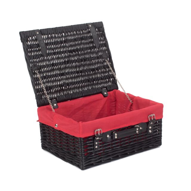 Red Hamper Wicker 41cm Empty Black Willow Picnic Basket With Red Lining - image 1