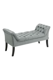 Living and Home Contemporary Velvet Buttoned Bench with Black Wood Legs in Grey - thumbnail 4