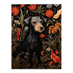 Artery8 Black Irish Terrier Dog On Elegant Floral Backdrop William Morris Style Pattern Artwork Unframed Wall Art Print Poster Home Decor Premium - thumbnail 1