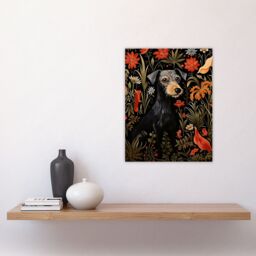 Artery8 Black Irish Terrier Dog On Elegant Floral Backdrop William Morris Style Pattern Artwork Unframed Wall Art Print Poster Home Decor Premium - thumbnail 4