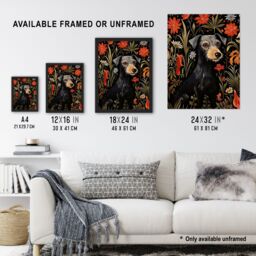 Artery8 Black Irish Terrier Dog On Elegant Floral Backdrop William Morris Style Pattern Artwork Unframed Wall Art Print Poster Home Decor Premium - thumbnail 3