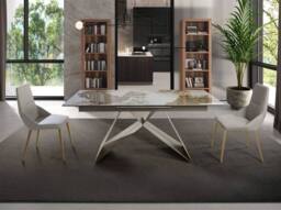 Angel Cerda Light Grey Fabric Dining Chair with Dark Gold Legs - thumbnail 4