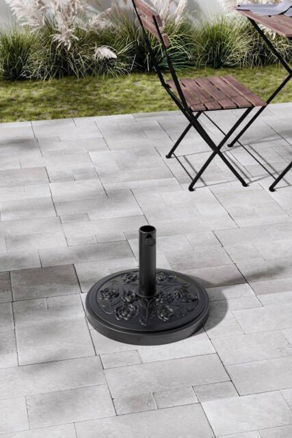 Garden Sanctuary Petal Pattern Concrete Filled Garden Umbrella Stand in Black - image 1