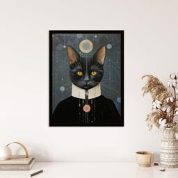 Wee Blue Coo Wall Art Print Interplanetary Cat King Oil Painting Conceptual Art Cosmic Empire Ruler Futuristic Feline Portrait Art Framed - Size: A4 - thumbnail 4