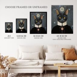Wee Blue Coo Wall Art Print Interplanetary Cat King Oil Painting Conceptual Art Cosmic Empire Ruler Futuristic Feline Portrait Art Framed - Size: A4 - thumbnail 3