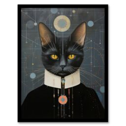 Wee Blue Coo Wall Art Print Interplanetary Cat King Oil Painting Conceptual Art Cosmic Empire Ruler Futuristic Feline Portrait Art Framed - Size: A4 - thumbnail 1